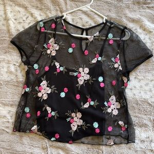 Flower print mesh top